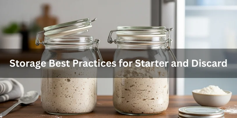 Active sourdough starter and sourdough discard stored in glass jars, showing best storage practices for each.-difference between sourdough starter and discard 