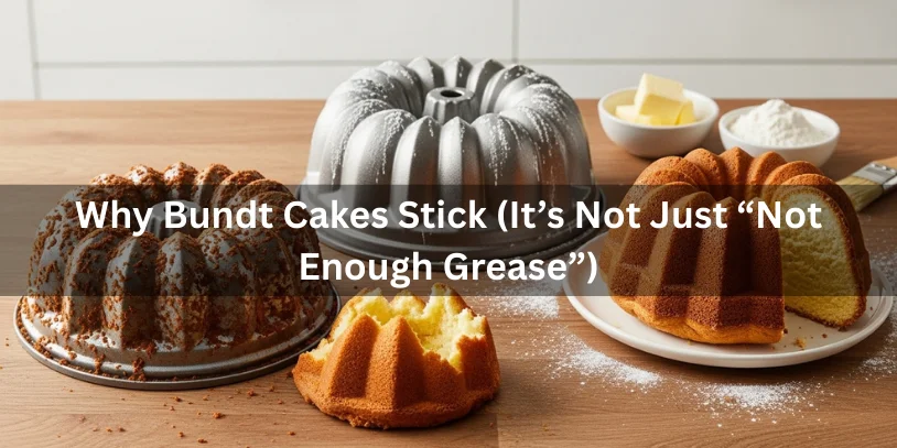 Bundt cake stuck in a detailed pan with torn edges beside a properly greased pan and cleanly released cake for comparison.-how to grease a bundt pan so cakes never stick 
