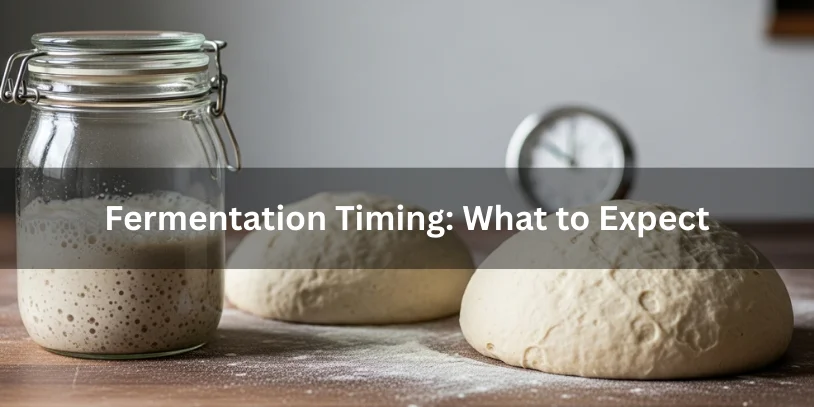Is Sourdough Starter a Substitute for Yeast? A Complete Best Baker’s Guide In 2026 Active sourdough starter beside dough at different fermentation stages with a subtle timer in the background, illustrating what to expect from fermentation timing.-is sourdough starter a substitute for yeast