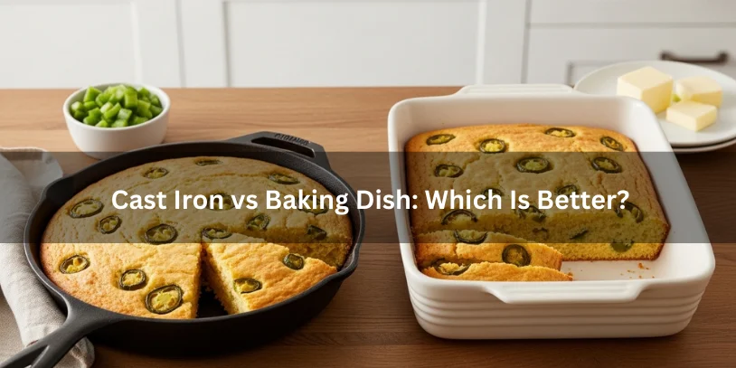 Jalapeño cornbread baked in a cast-iron skillet and a ceramic baking dish, both sliced to show golden crumb and jalapeño pieces, illustrating texture differences.-jalapeno buttermilk cornbread 