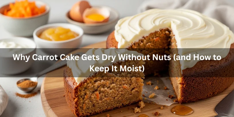 Nut-free carrot cake sliced on a board showing a moist crumb with carrot shreds and cream cheese frosting, with yogurt/applesauce and grated carrots nearby as moisture cues.-nut free carrot cake 