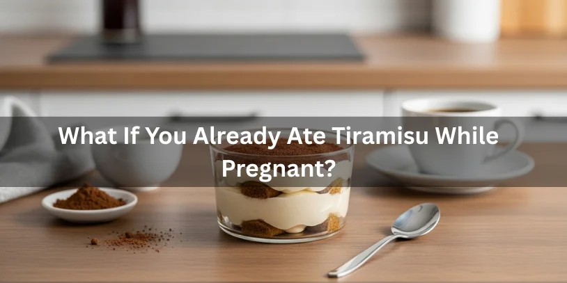 A small glass serving of tiramisu with cream and sponge layers, illustrating what to consider if you already ate tiramisu while pregnant.-pregnancy and tiramisu 