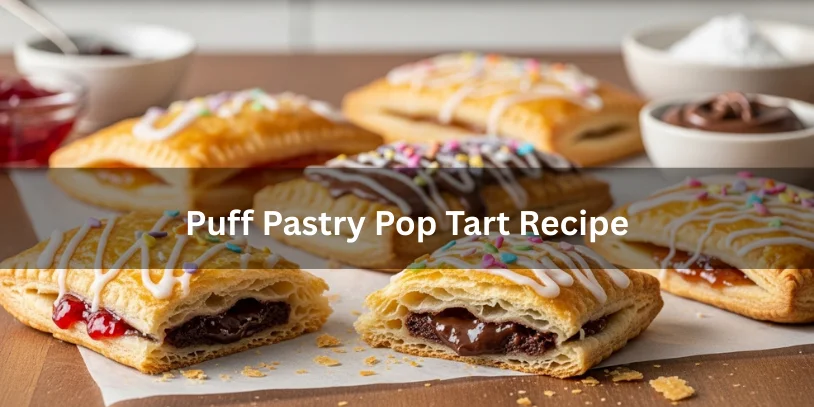 Puff Pastry Pop Tart Recipe: Flaky Homemade Toaster Pastries 7 Secrets Homemade puff pastry pop tarts with flaky layers and fruit and chocolate fillings, one cut open to show the interior.-puff pastry pop tart recipe
