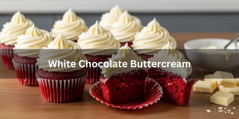 Red Velvet Cupcake Frosting Without Cream Cheese: The Complete Guide to Classic & 16 Creative Options Red velvet cupcakes topped with glossy white chocolate buttercream, showing vibrant red crumb and smooth creamy swirls.-red velvet cupcake frosting without cream cheese