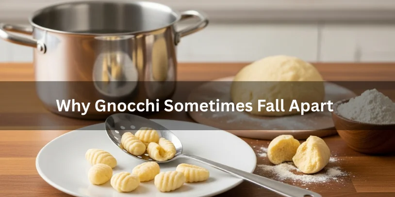 Sourdough Gnocchi Explained: Flavor, Fermentation, Texture Control & How to Make It Right In 2026 Broken gnocchi pieces and soft dough near a pot of water, showing why gnocchi sometimes fall apart during cooking.-sourdough gnocchi