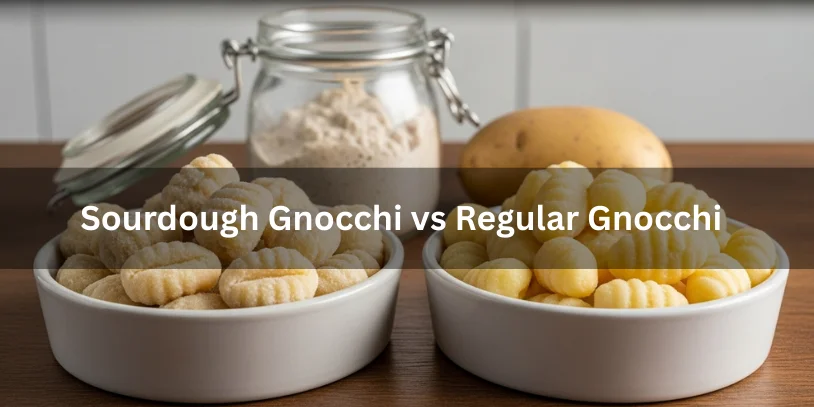 Sourdough Gnocchi Explained: Flavor, Fermentation, Texture Control & How to Make It Right In 2026 Side-by-side bowls of sourdough gnocchi and regular potato gnocchi, highlighting differences in texture, shape, and fermentation.-sourdough gnocchi