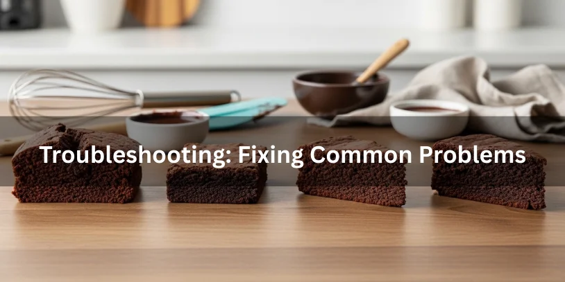 Comparison of cracked, dense, dry, and properly baked chocolate cakes and brownies, illustrating common problems and solutions.-too much chocolate cake recipe 