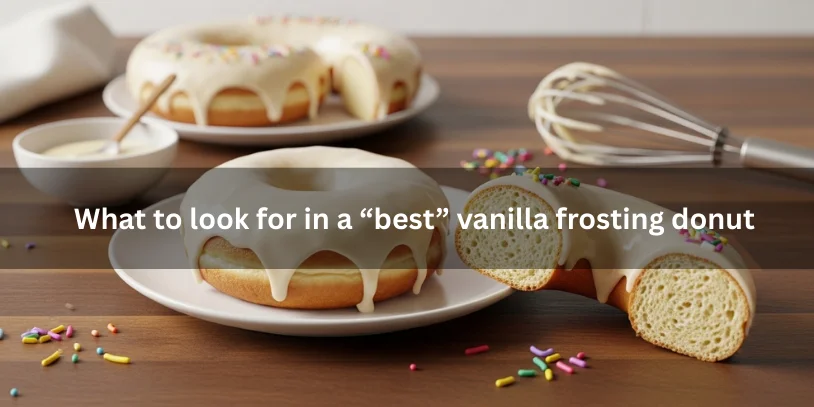 Perfectly frosted vanilla donut with smooth, glossy frosting and soft, fluffy golden interior, partially sliced to show crumb texture.-vanilla frosting donut 
