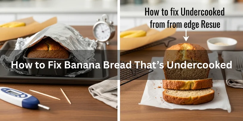 Why Is My Banana Bread Not Cooking in the Middle? Causes & Fixes In 2026 Undercooked banana bread being returned to the oven and then shown fully baked, illustrating how to fix a raw middle.-why is my banana bread not cooking in the middle