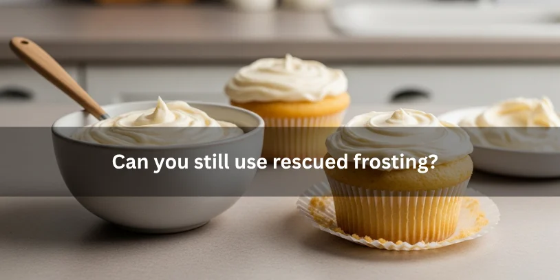 Smooth rescued frosting used on a cake next to previously curdled frosting, illustrating that fixed frosting can still be used under soft natural lighting.-how to fix curdled frosting 