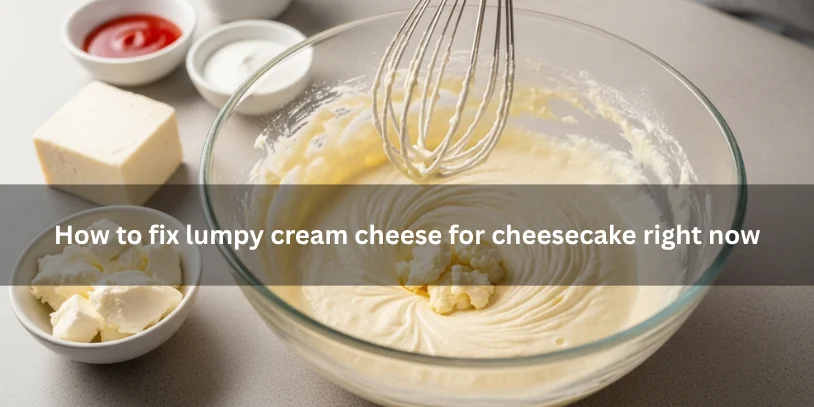 Cream cheese batter being smoothed in a mixing bowl with a whisk, illustrating how to fix lumpy cream cheese for cheesecake right now under soft natural lighting.-how to fix lumpy cream cheese for cheesecake 