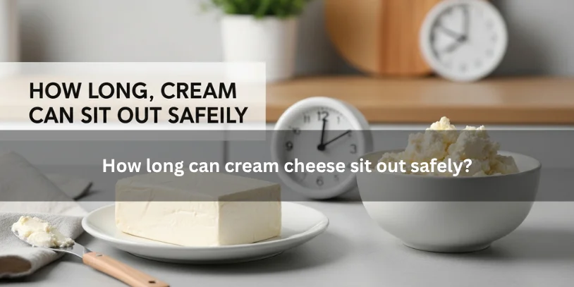 Block of cream cheese and softened cream cheese on a countertop beside a timer, illustrating safe room-temperature handling under soft natural lighting.how to fix lumpy cream cheese for cheesecake 