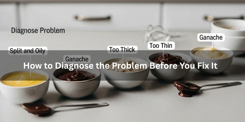 How to Fix a Split Ganache: Best Rescue Methods for Oily, Grainy, or Broken Ganache Different bowls of ganache showing oily, grainy, thick, and thin textures, illustrating how to diagnose ganache problems under soft natural lighting.-how to fix a split ganache