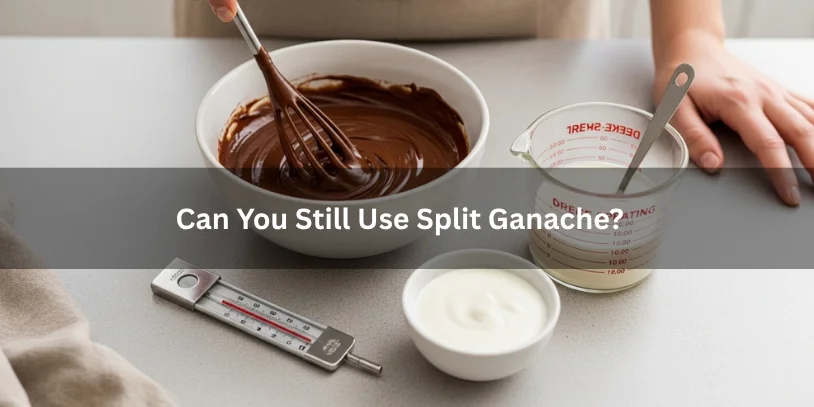 How to Fix a Split Ganache: Best Rescue Methods for Oily, Grainy, or Broken Ganache Split ganache next to fixed smooth ganache and a finished dessert, illustrating whether split ganache can still be used under soft natural lighting.-how to fix a split ganache