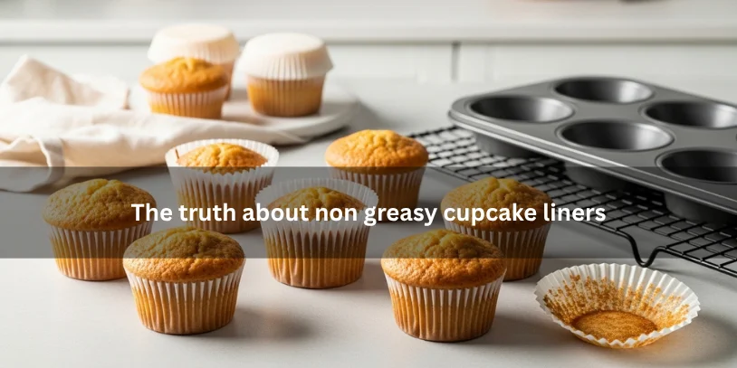 Freshly baked cupcakes in different liner types, showing clean wrappers and slight grease spots to illustrate the truth about non greasy cupcake liners under soft natural lighting.-how to prevent greasy cupcake liners 
