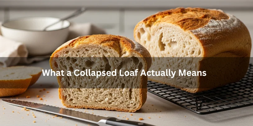 Why Did My Bread Collapse? 12 Real Causes, Easy Fixes, and How to Stop It Happening Again Collapsed homemade bread loaf with a sunken top and dense gummy crumb, illustrating what a failed loaf structure looks like under soft natural lighting..-why did my bread collapse