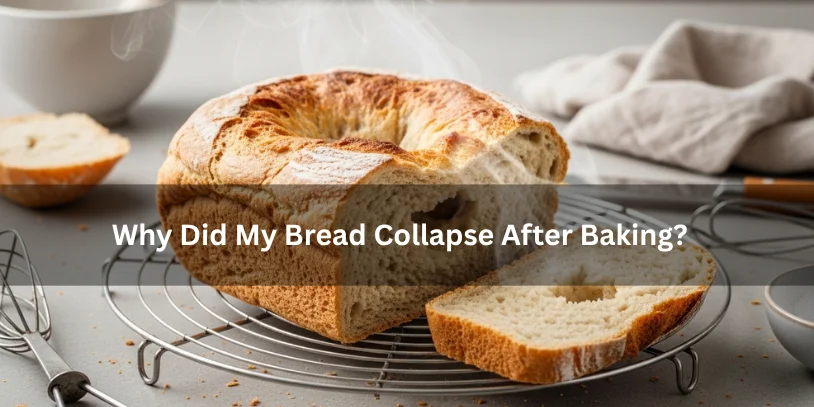 Why Did My Bread Collapse? 12 Real Causes, Easy Fixes, and How to Stop It Happening Again Freshly baked homemade bread with a sunken top and gummy center on a cooling rack, illustrating bread collapse after baking under soft natural lighting.Freshly baked homemade bread with a sunken top and gummy center on a cooling rack, illustrating bread collapse after baking under soft natural lighting.
