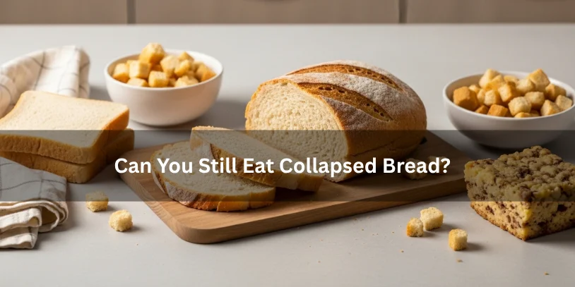 Why Did My Bread Collapse? 12 Real Causes, Easy Fixes, and How to Stop It Happening Again Sliced collapsed homemade bread with usable pieces arranged for toast and croutons, illustrating that sunken bread can still be eaten under soft natural lighting.-why did my bread collapse