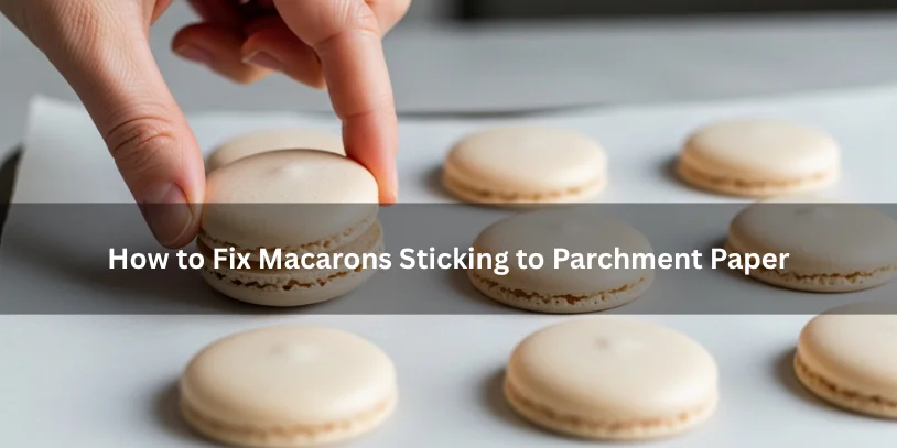 Macaron shells releasing cleanly from parchment paper after proper cooling, illustrating how to fix sticking bottoms.-why do my macarons stick to the parchment paper 