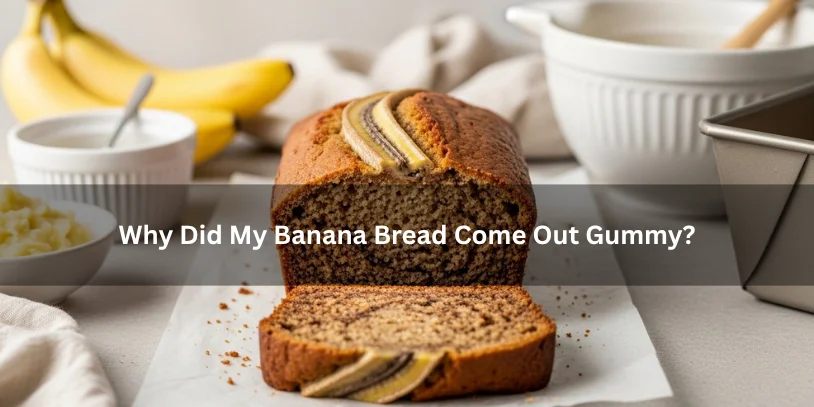 Banana bread loaf with a sticky dense center and moist gummy crumb, illustrating why banana bread came out gummy under soft natural lighting.-why is my banana bread gummy 