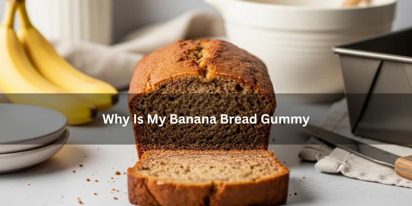 Banana bread loaf with a dense wet center and gummy crumb, illustrating why banana bread turns gummy under soft natural lighting.-why is my banana bread gummy