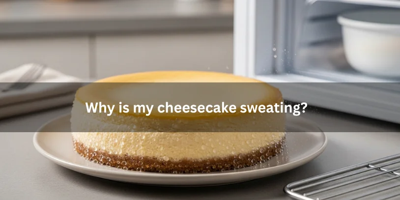 Why Is My Cheesecake Sweating? Causes, Fixes, and How to Prevent Condensation Cheesecake with moisture droplets on the surface, illustrating why cheesecake sweats due to condensation under soft natural lighting.-why is my cheesecake sweating