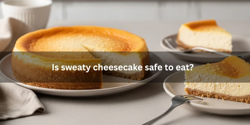 Why Is My Cheesecake Sweating? Causes, Fixes, and How to Prevent Condensation Cheesecake with light surface moisture appearing fresh and intact, illustrating that sweaty cheesecake can still be safe to eat under soft natural lighting..-why is my cheesecake sweating