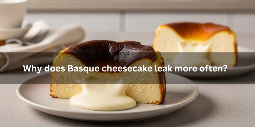 Why Is My Cheesecake Sweating? Causes, Fixes, and How to Prevent Condensation Basque cheesecake with a soft, creamy center slightly oozing compared to a firmer classic cheesecake, showing why it leaks more under soft natural lighting.-why is my cheesecake sweating