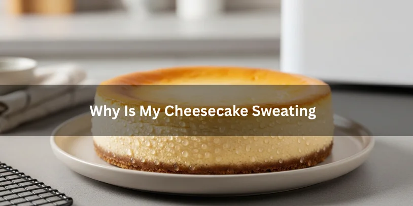 Why Is My Cheesecake Sweating? Causes, Fixes, and How to Prevent Condensation Cheesecake with visible moisture droplets on the surface, illustrating sweating caused by condensation under soft natural lighting.-why is my cheesecake sweating