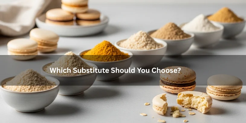 Several almond meal substitute options displayed beside delicate sandwich cookies, illustrating which substitute to choose for macarons under soft natural lighting.-almond meal substitute for macarons 
