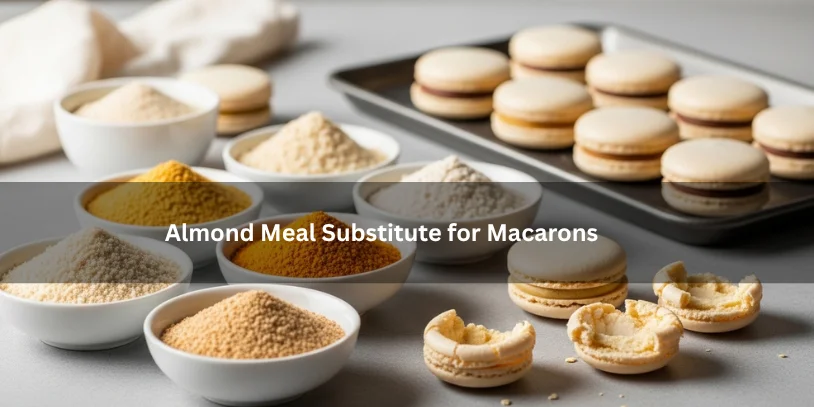 Alternative dry ingredients for macarons displayed beside finished sandwich cookies, illustrating almond meal substitutes for macarons under soft natural lighting.-almond meal substitute for macarons