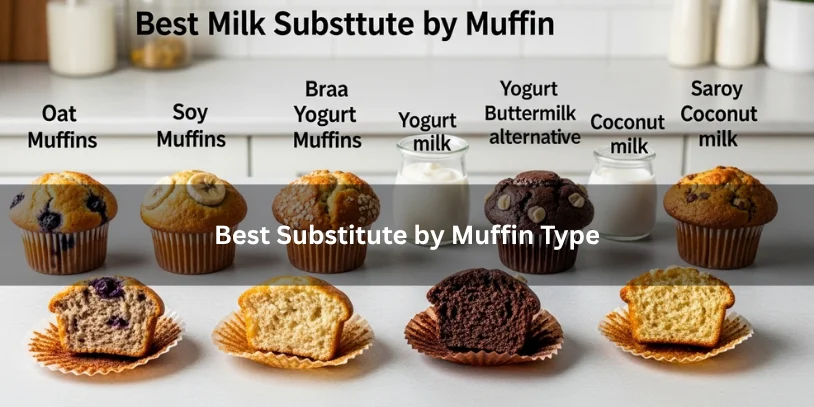 Assorted muffins paired with different milk substitute options, illustrating the best substitute by muffin type under soft natural lighting.-best milk substitute for baking muffins 