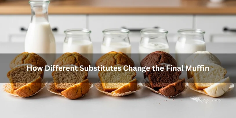 Several batches of freshly baked muffins made with different milk substitutes, showing changes in crumb texture, moisture, and shape under soft natural lighting.-best milk substitute for baking muffins 
