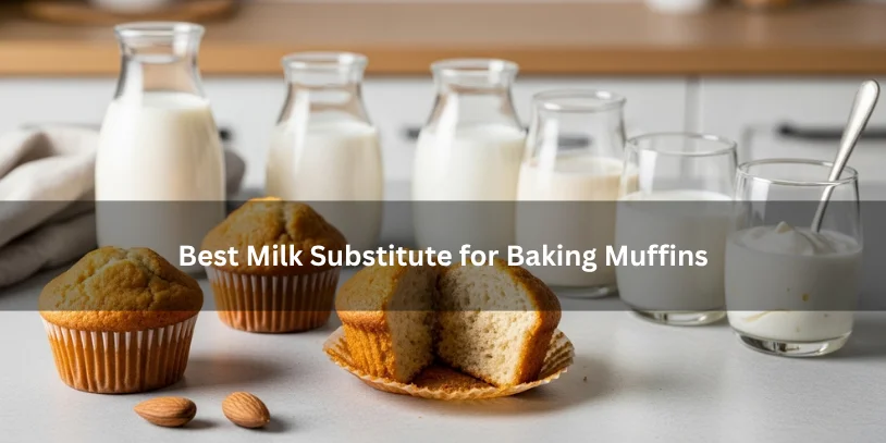 Freshly baked muffins beside almond milk, oat milk, soy milk, and other milk substitute options, illustrating the best milk substitute for baking muffins under soft natural lighting.-best milk substitute for baking muffins