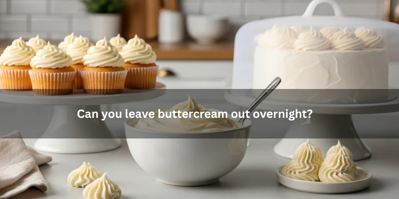 Can I Leave Buttercream Out Overnight? Safe Guide for Cakes, Cupcakes, and Buttercream Frosting Smooth buttercream frosting in a bowl beside a frosted cake on a countertop, illustrating whether buttercream can be left out overnight under soft natural lighting.-can i leave buttercream out overnight
