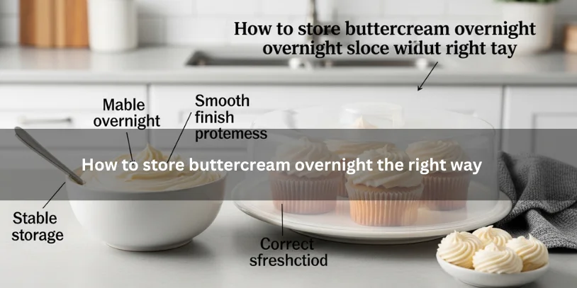 Can I Leave Buttercream Out Overnight? Safe Guide for Cakes, Cupcakes, and Buttercream Frosting Smooth buttercream frosting beside a frosted cake stored in a covered container, illustrating how to store buttercream overnight the right way under soft natural lighting.-can i leave buttercream out overnight