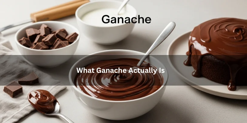 Can I Leave Ganache Out Overnight? Safe Storage for Cakes, Truffles, and Homemade Ganache Smooth glossy chocolate ganache in a bowl beside chopped chocolate, cream, and a ganache-covered cake, illustrating what ganache is under soft natural lighting.-can i leave ganache out overnight
