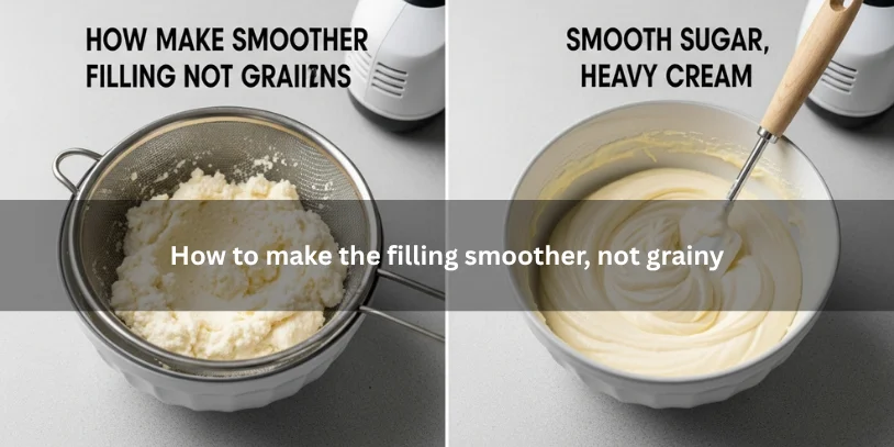Visual showing grainy vs. smooth cannoli filling, with steps to achieve a creamy texture under soft natural light.-how do i thicken cannoli filling 