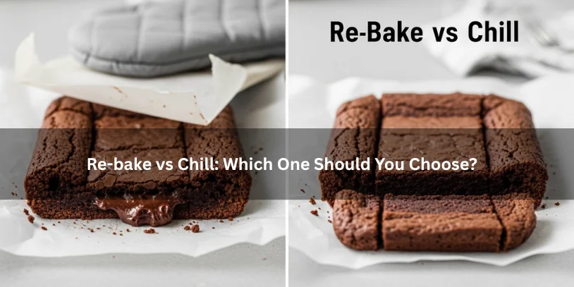Two cooled brownie portions comparing re-baking and chilling, illustrating which rescue method to choose for undercooked brownies under soft natural lighting.-how to fix undercooked brownies that have cooled 