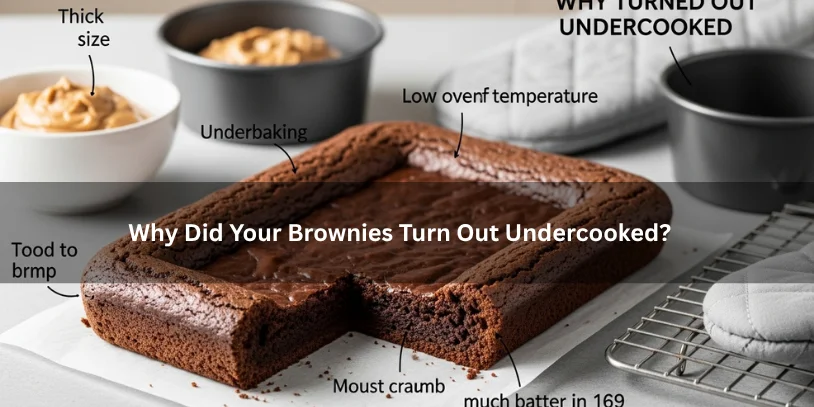 Freshly baked brownie pan with a glossy soft center and cut brownie showing an unset interior, illustrating why brownies turned out undercooked under soft natural lighting.-how to fix undercooked brownies that have cooled 
