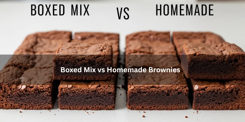 Two batches of freshly baked brownies comparing boxed mix and homemade brownies, showing differences in texture, crumb, and appearance under soft natural lighting.-how to fix undercooked brownies that have cooled 