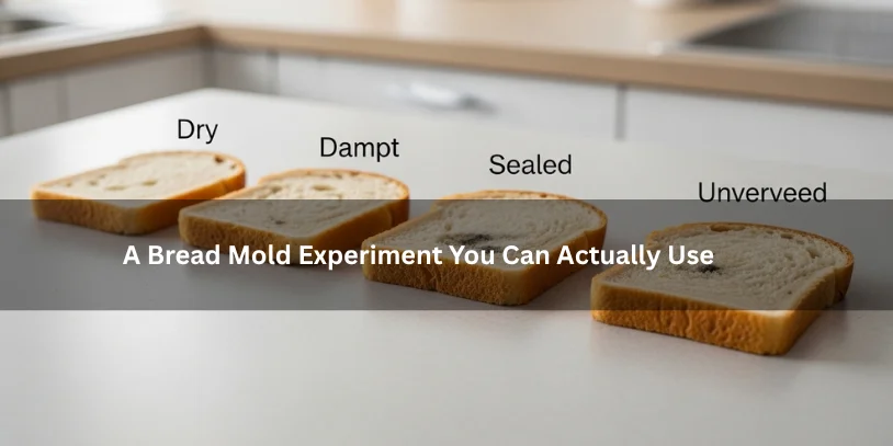 Several bread slices arranged in a controlled comparison setup with visible differences in mold growth, illustrating a practical bread mold experiment under soft natural lighting.-how to make bread mold quickly 