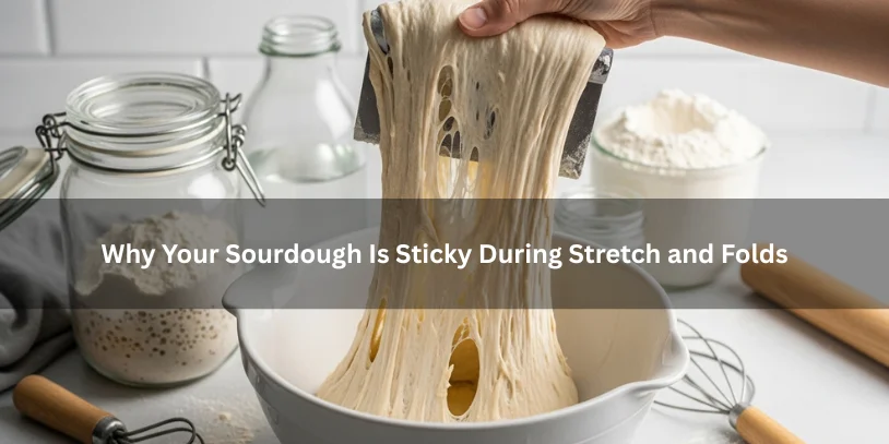 Underproofed and overproofed sourdough dough shown side by side, illustrating proofing-related texture and stickiness differences on a clean kitchen countertop.-sourdough is sticky during stretch and folds 
