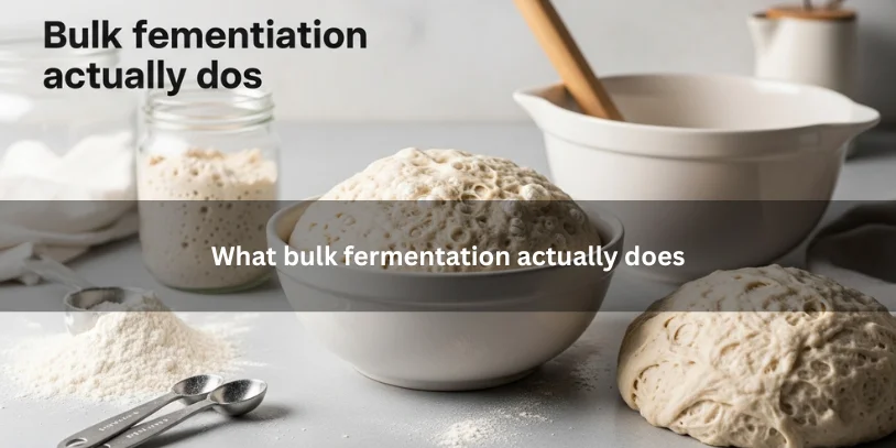 Dough in bulk fermentation showing air bubbles and rise beside freshly mixed dough, illustrating the process and effect of bulk fermentation in a clean kitchen setting.-sourdough sticky during bulk fermentation 