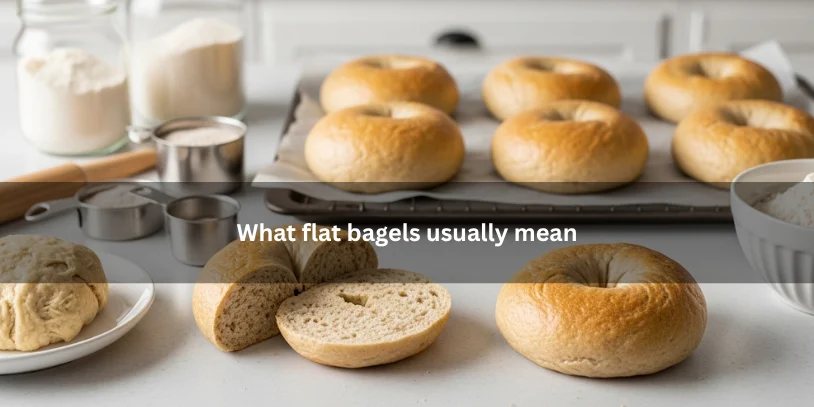 Flat homemade bagels with one cut open to show the inside, illustrating what a low-rise bagel can indicate in a clean kitchen setting.-why are my bagels flat 