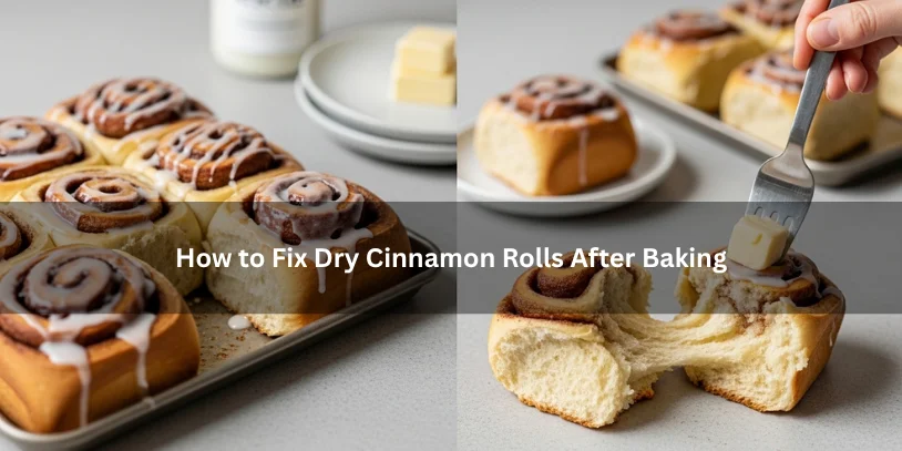 Why Are My Cinnamon Rolls Dry? Common Causes, Quick Fixes, and How to Keep Them Soft Freshly baked cinnamon rolls being softened after baking with glaze and gentle reheating cues, illustrating how to fix dry cinnamon rolls under soft natural lighting.-why are my cinnamon rolls dry