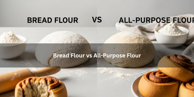 Why Are My Cinnamon Rolls Dry? Common Causes, Quick Fixes, and How to Keep Them Soft Two portions of cinnamon roll dough and baked rolls comparing bread flour and all-purpose flour, illustrating texture and crumb differences under soft natural lighting.-why are my cinnamon rolls dry