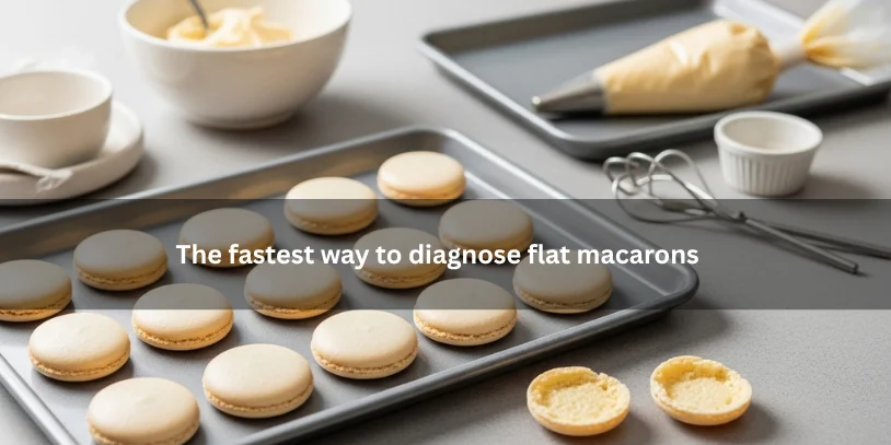 Why Are My Macarons Flat? Causes, Fixes, and a Better Way to Troubleshoot Every Batch Homemade flat macarons with thin shells, little feet, and visible troubleshooting clues, illustrating the fastest way to diagnose flat macarons under soft natural lighting.-why are my macarons flat
