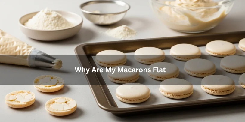 Why Are My Macarons Flat? Causes, Fixes, and a Better Way to Troubleshoot Every Batch Homemade macarons with flat thin shells and little to no feet on a baking tray, illustrating why macarons turn out flat under soft natural lighting.-why are my macarons flat