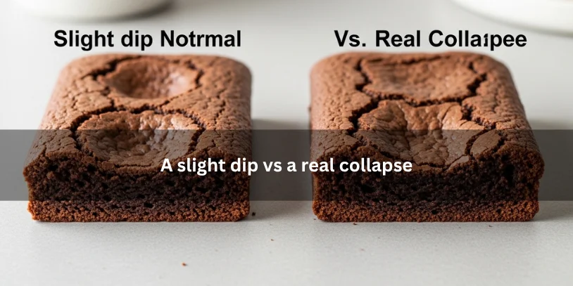 Two brownie pans comparing a slight center dip and a deep sunken collapse, illustrating the difference under soft natural lighting.-why did my brownies sink in the middle 